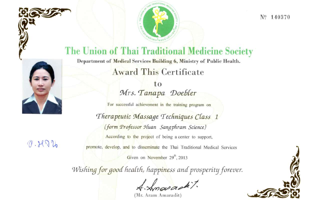 Zertifikat Thaimassage Tanapa Döbler