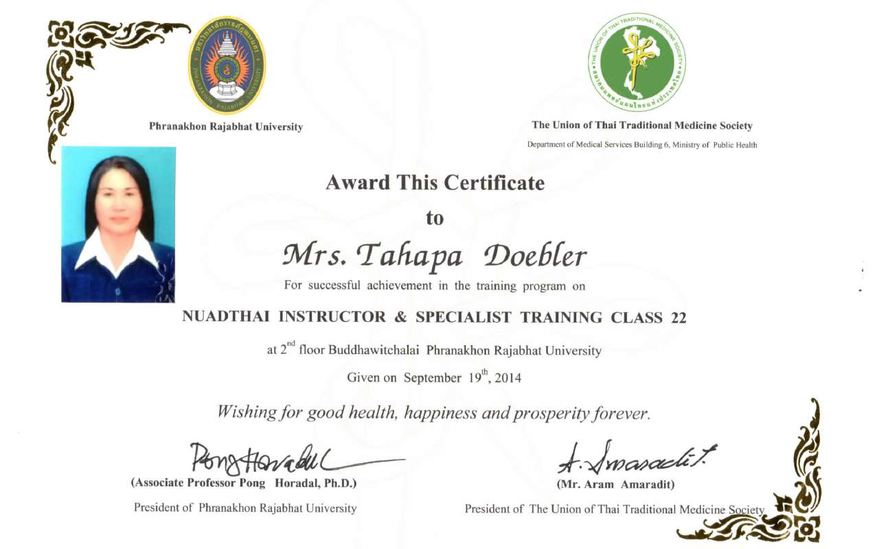 Zertifikat Thaimassage Tanapa Döbler